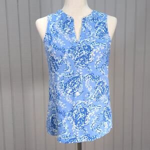 Lilly Pulitzer Sleeveless Dev Knit Top Tank in Blue Turtley Awesome Print Small